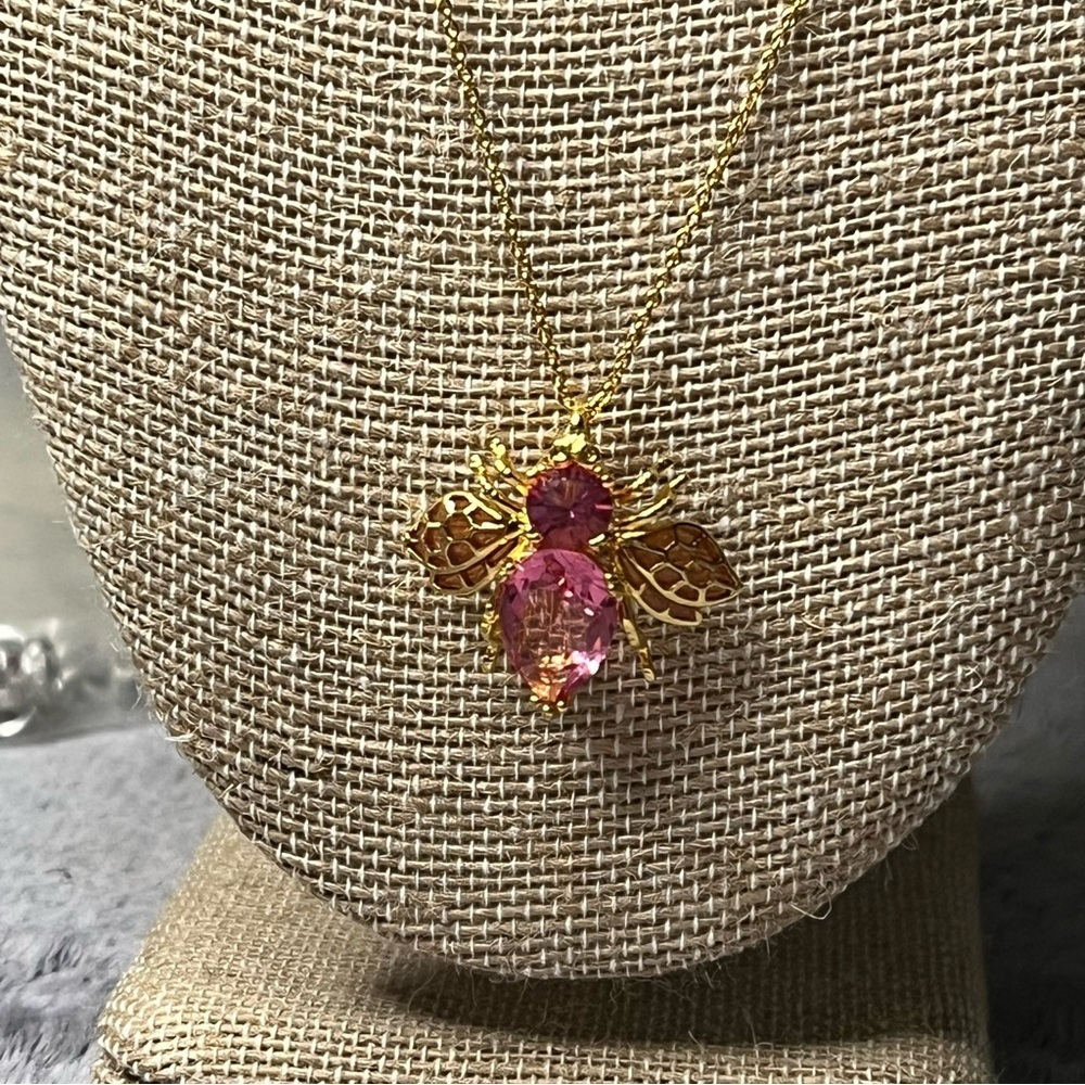 Joan Rivers Pink Crystal HOPE Bee Breast Cancer Benefit Brooch Necklace